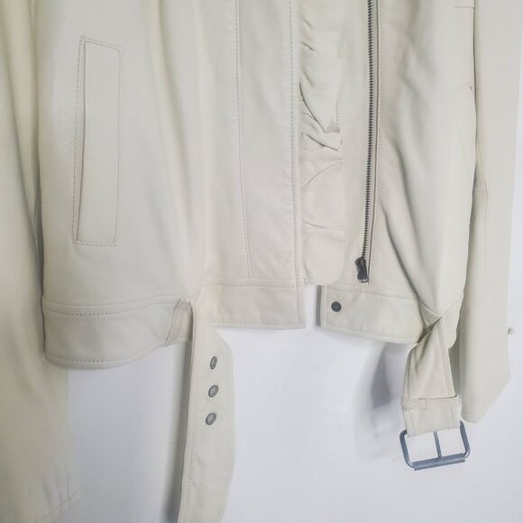 Paul & Joe Cream Ruffle Leather Jacket. Size LG - Picture 9 of 9